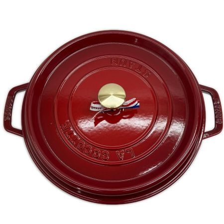  STAUB ストウブ 両手鍋 シャローココットラウンド 26cm ミトン付 4L チェリー
