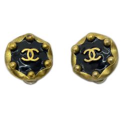 ◆◆ CHANEL シャネル ココマーク イヤリング 94 P 変色・スレ有 ゴールド×ブラック Cランク