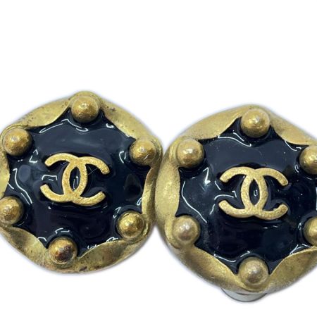  CHANEL シャネル ココマーク イヤリング 94 P 変色・スレ有 ゴールド×ブラック