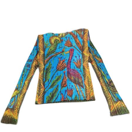  ISSEY MIYAKE イッセイミヤケ PLEATSPLEASE プリーツシャツ サイズ3 レディース PP14JD244 ブルー