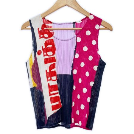  ISSEY MIYAKE イッセイミヤケ PLEATSPLEASE タンクトップ サイズ3 レディース PP31-JK901 ブラック×ピンク