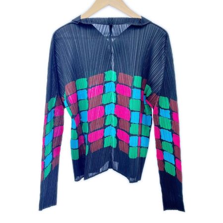  ISSEY MIYAKE イッセイミヤケ カラーブロック カーディガン サイズ3 レディース PP23-JO762 ブラック