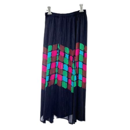  ISSEY MIYAKE イッセイミヤケ プリーツスカートカラーブロック PLEATSPLEASE size3 レディース PP23-JG763 ブラック