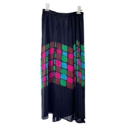  ISSEY MIYAKE イッセイミヤケ プリーツスカートカラーブロック PLEATSPLEASE size3 レディース PP23-JG763 ブラック