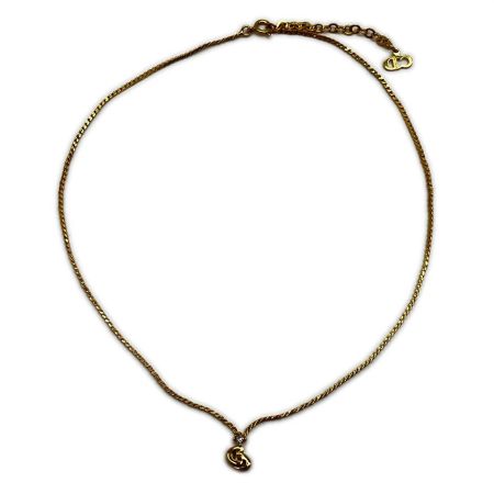 Christian Dior クリスチャンディオール CDロゴ ネックレス ゴールドメッキ 透明石1粒