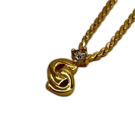  Christian Dior クリスチャンディオール CDロゴ ネックレス ゴールドメッキ 透明石1粒