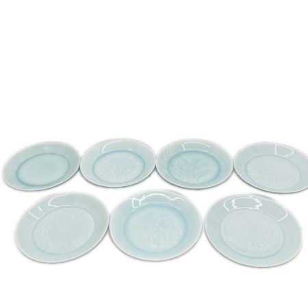   塚本快示 皿7枚セット 青白磁 柄違い 箱ナシ 快山窯 人間国宝 テーブルウェア 和食器