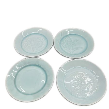   塚本快示 皿7枚セット 青白磁 柄違い 箱ナシ 快山窯 人間国宝 テーブルウェア 和食器