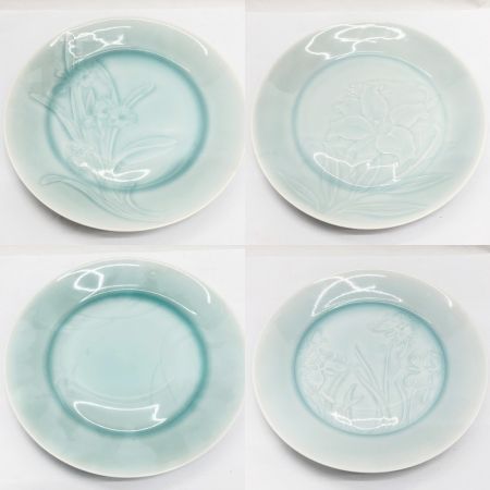   塚本快示 皿7枚セット 青白磁 柄違い 箱ナシ 快山窯 人間国宝 テーブルウェア 和食器