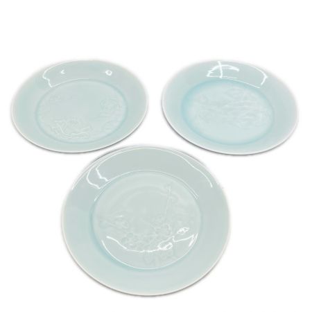   塚本快示 皿7枚セット 青白磁 柄違い 箱ナシ 快山窯 人間国宝 テーブルウェア 和食器