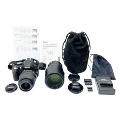 ◆◆ Nikon ニコン デジタルカメラ ダブルズームキット レンズ・充電器・取説付 D3100 ブラック Cランク