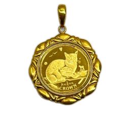◆◆  マン島キャットエリザベス24Kコイン/ペンダントトップK18 総重量18.6g(カバー含む) Bランク
