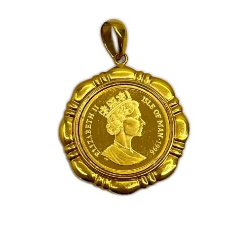   マン島キャットエリザベス24Kコイン/ペンダントトップK18 総重量18.6g(カバー含む)