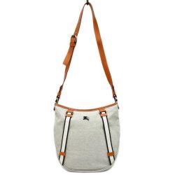 ◆◆ BURBERRY BLUE LABEL バーバリーブルーレーベル ショルダーバッグ ホース刺繍 テラコッタ 斜め掛け キャンバス レザー グレー Bランク