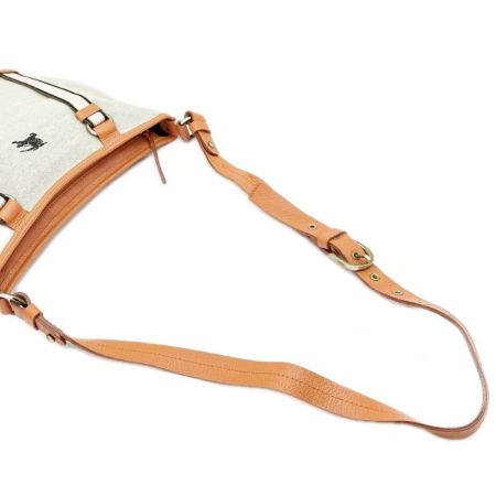  BURBERRY BLUE LABEL バーバリーブルーレーベル ショルダーバッグ ホース刺繍 テラコッタ 斜め掛け キャンバス レザー グレー