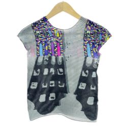 ◆◆ ISSEY MIYAKE me カットソー size2 カラフルペイント風 レディース ミセス M193FK197 グレー Aランク