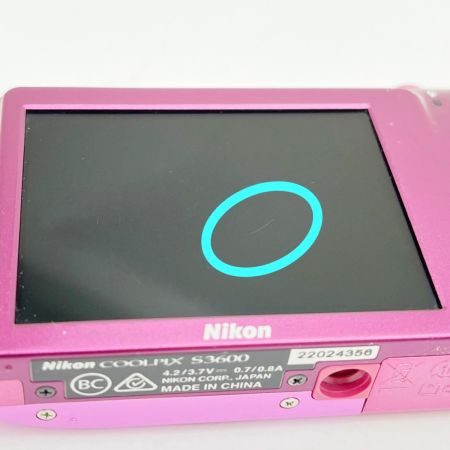  Nikon ニコン コンパクトデジタルカメラ 22024356 本体・専用電池・充電ケーブル・アダプタ・箱付 COOLPIX S3600 ﾋﾟﾝｸ
