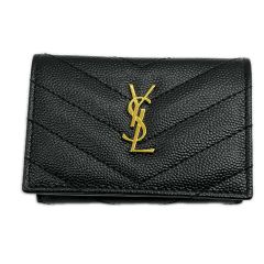  SAINT LAURENT(Yves Saint Laurent) オリガミ タイニーウォレット 3つ折り財布  668274 キャビアスキン ブラック Bランク