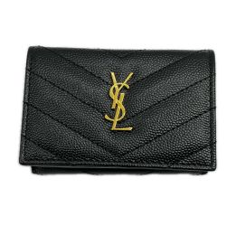 ◆◆ SAINT LAURENT(Yves Saint Laurent) オリガミ タイニーウォレット 3つ折り財布  668274 キャビアスキン ブラック Bランク