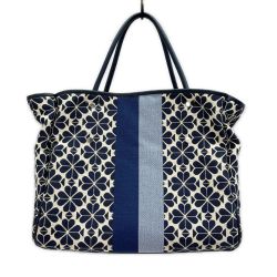 ◆◆ Kate Spade NEW YORK ケイトスペード フラワージャガード トートバッグ インポーチ付 S338 ネイビー Bランク