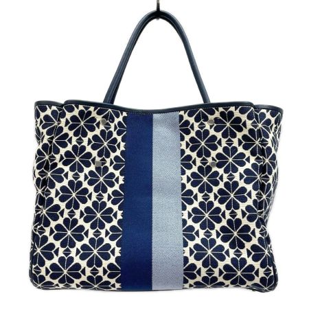  Kate Spade NEW YORK ケイトスペード フラワージャガード トートバッグ インポーチ付 S338 ネイビー