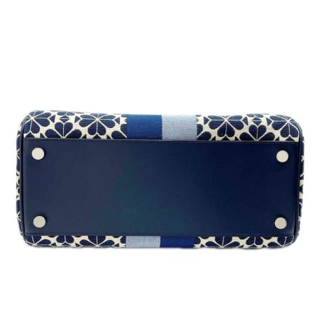  Kate Spade NEW YORK ケイトスペード フラワージャガード トートバッグ インポーチ付 S338 ネイビー