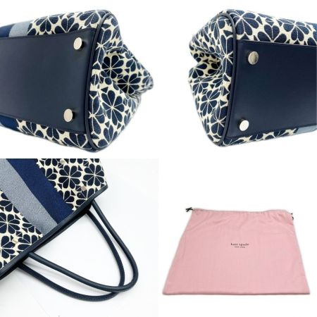 Kate Spade NEW YORK ケイトスペード フラワージャガード トートバッグ インポーチ付 S338 ネイビー