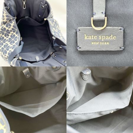  Kate Spade NEW YORK ケイトスペード フラワージャガード トートバッグ インポーチ付 S338 ネイビー