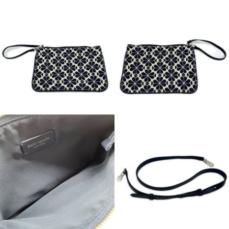  Kate Spade NEW YORK ケイトスペード フラワージャガード トートバッグ インポーチ付 S338 ネイビー