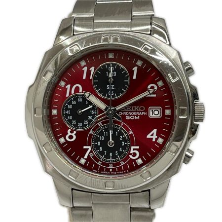  SEIKO セイコー クォーツ 腕時計 クロノグラフ SND495PC シルバー/レッド