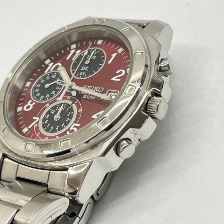  SEIKO セイコー クォーツ 腕時計 クロノグラフ SND495PC シルバー/レッド