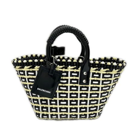  BALENCIAGA バレンシアガ ハンドバッグ ビストロバスケットXS  671341 ブラック×ホワイト×黄色