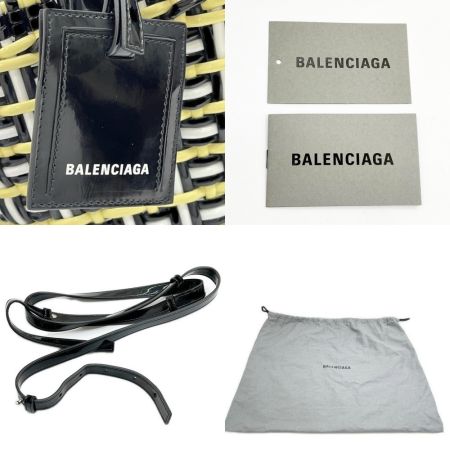 BALENCIAGA バレンシアガ ハンドバッグ ビストロバスケットXS  671341 ブラック×ホワイト×黄色