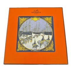 HERMES エルメス スカーフ 馬 海と騎兵隊 シルク100% 青系 Aランク