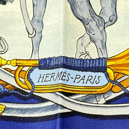 HERMES エルメス スカーフ 馬 海と騎兵隊 シルク100% 青系