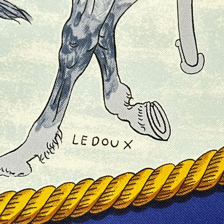 HERMES エルメス スカーフ 馬 海と騎兵隊 シルク100% 青系