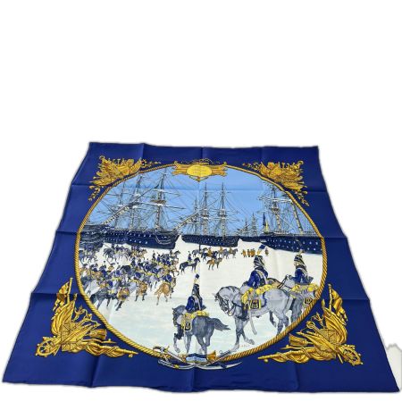 HERMES エルメス スカーフ 馬 海と騎兵隊 シルク100% 青系