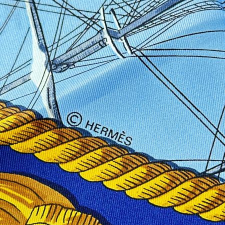 HERMES エルメス スカーフ 馬 海と騎兵隊 シルク100% 青系