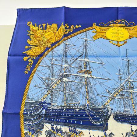HERMES エルメス スカーフ 馬 海と騎兵隊 シルク100% 青系