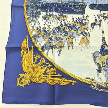 HERMES エルメス スカーフ 馬 海と騎兵隊 シルク100% 青系