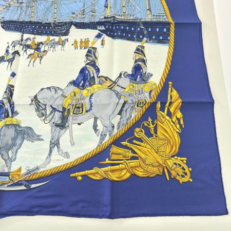 HERMES エルメス スカーフ 馬 海と騎兵隊 シルク100% 青系