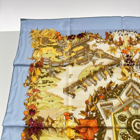 HERMES エルメス スカーフ  楽園にて シルク100% 水色系