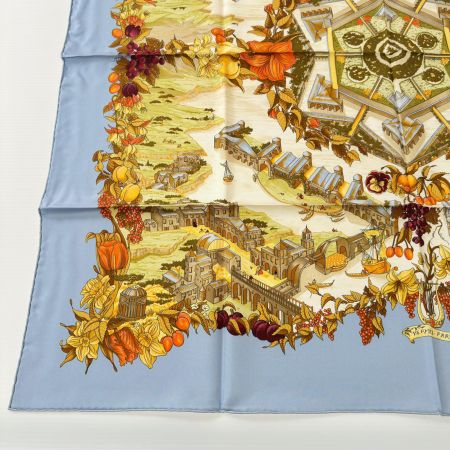 HERMES エルメス スカーフ  楽園にて シルク100% 水色系