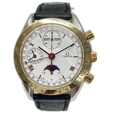 OMEGA オメガ スピードマスター 自動巻き 腕時計 本体のみ キズ有 レザー ホワイト R8.9月OH 175.0034