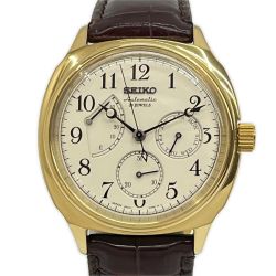 ◆◆ SEIKO セイコー パワーリザーブ 自動巻き腕時計 レザーベルト 6R20-00E0 ゴールド Bランク