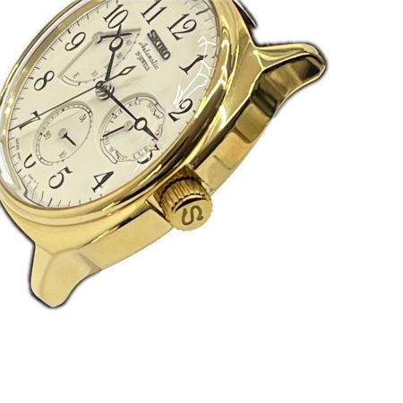  SEIKO セイコー パワーリザーブ 自動巻き腕時計 レザーベルト 6R20-00E0 ゴールド