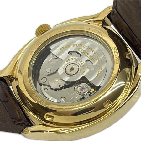  SEIKO セイコー パワーリザーブ 自動巻き腕時計 レザーベルト 6R20-00E0 ゴールド