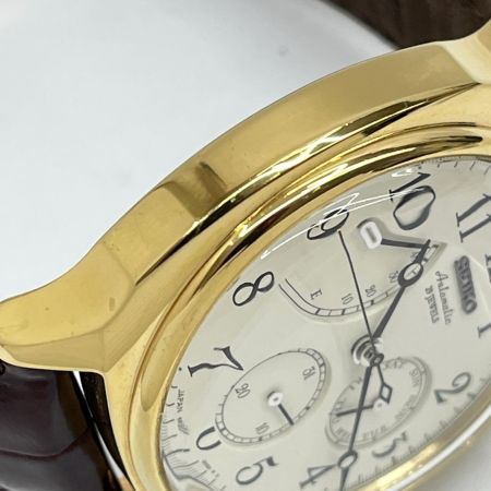  SEIKO セイコー パワーリザーブ 自動巻き腕時計 レザーベルト 6R20-00E0 ゴールド