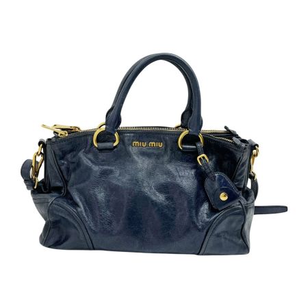  MIU MIU ミュウミュウ 2WAYバッグ ハンドバッグ ショルダーバッグ レザー 色褪せ・ひび割れ有 ネイビー
