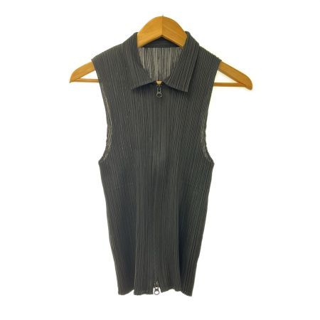  ISSEY MIYAKE イッセイミヤケ PLEATS PLEASE プリーツプリーズ ベスト プリーツ加工 ジップアップ 襟付 サイズ3 pp01-je384 ブラック